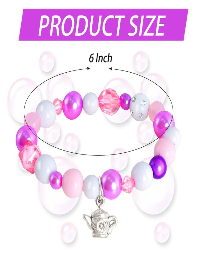 WANGDEFA 6 Pieces Tea Cup Party Bracelet set Tea Party Favors Supplies Tea Pot Pendant Beaded Bracelet for Tea Party Victorian Themed Party (Tea Cup Bracelet) - Image 2
